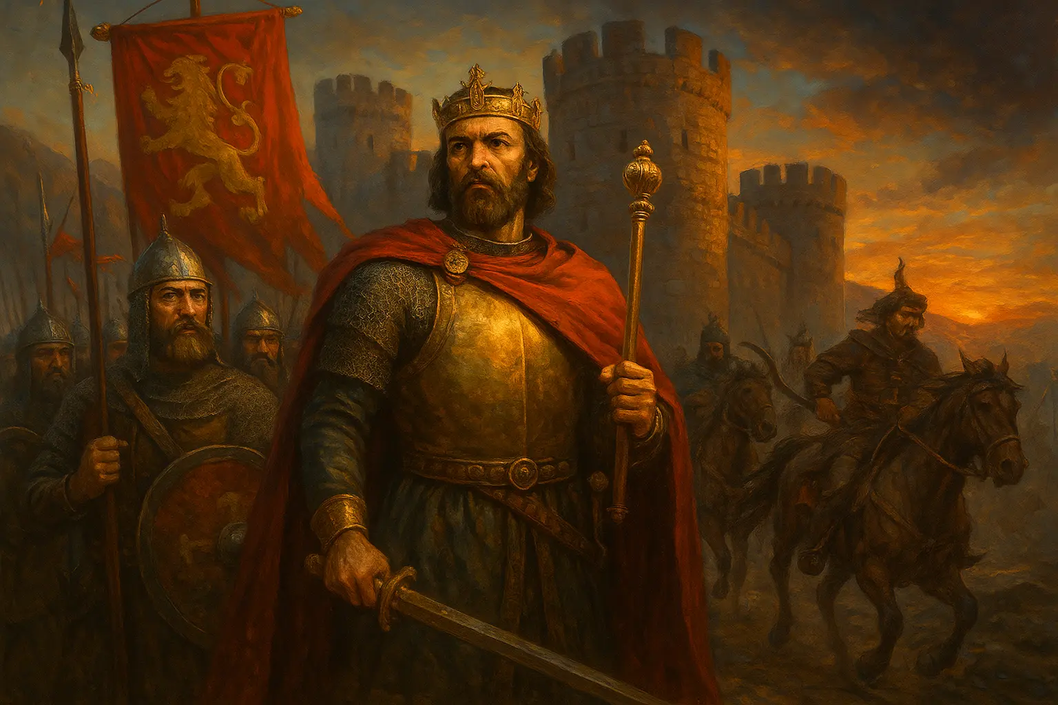 Цар Калоян пред стените на Солун с войската си