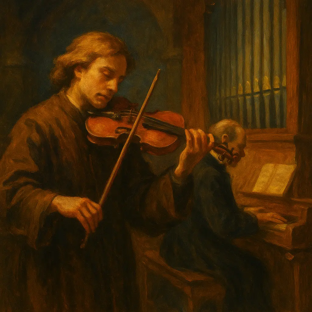 Adagio in G minor – орган и струнни в храмов полумрак. Музика на тъгата и молитвата. Маслена живопис в топло-студени тонове.