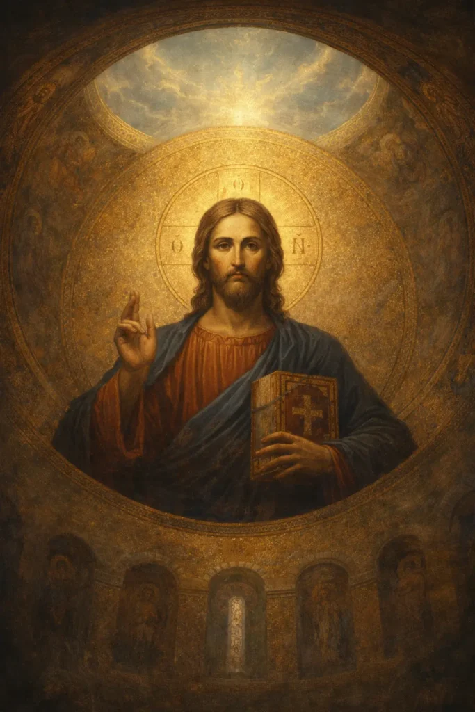 Христос Пантократор в купол на православен храм – символ на Неделя Православна и отвореното небе във Великия пост