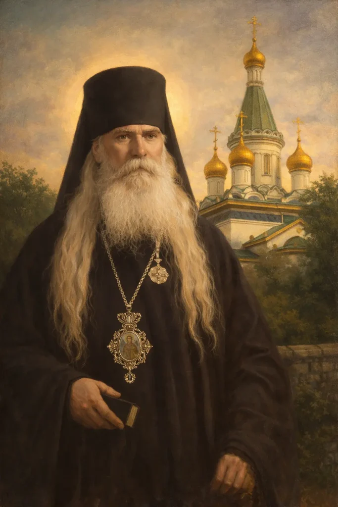 Свети Серафим Софийски Чудотворец пред храма „Св. Николай“ в София