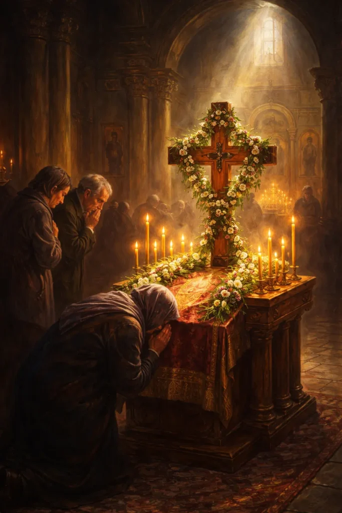 Кръстопоклонна неделя – поклонение пред Честния Кръст в православен храм по време на Великия пост