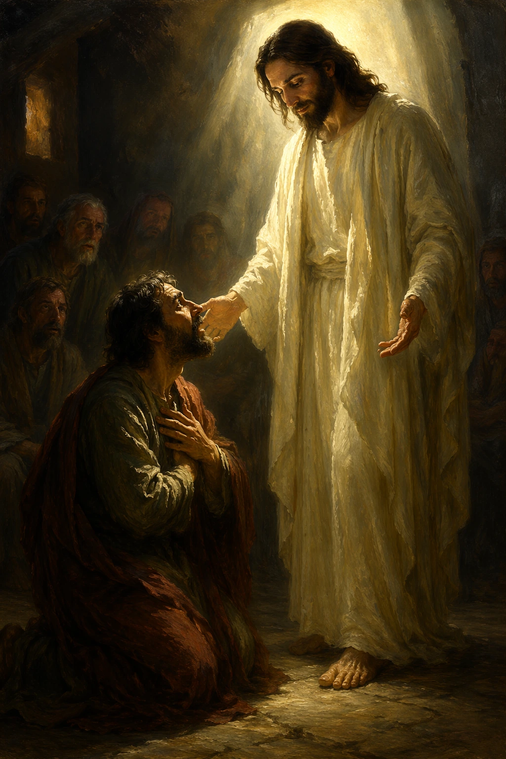 Апостол Тома пада пред Христос и изповядва „Господ мой и Бог мой“