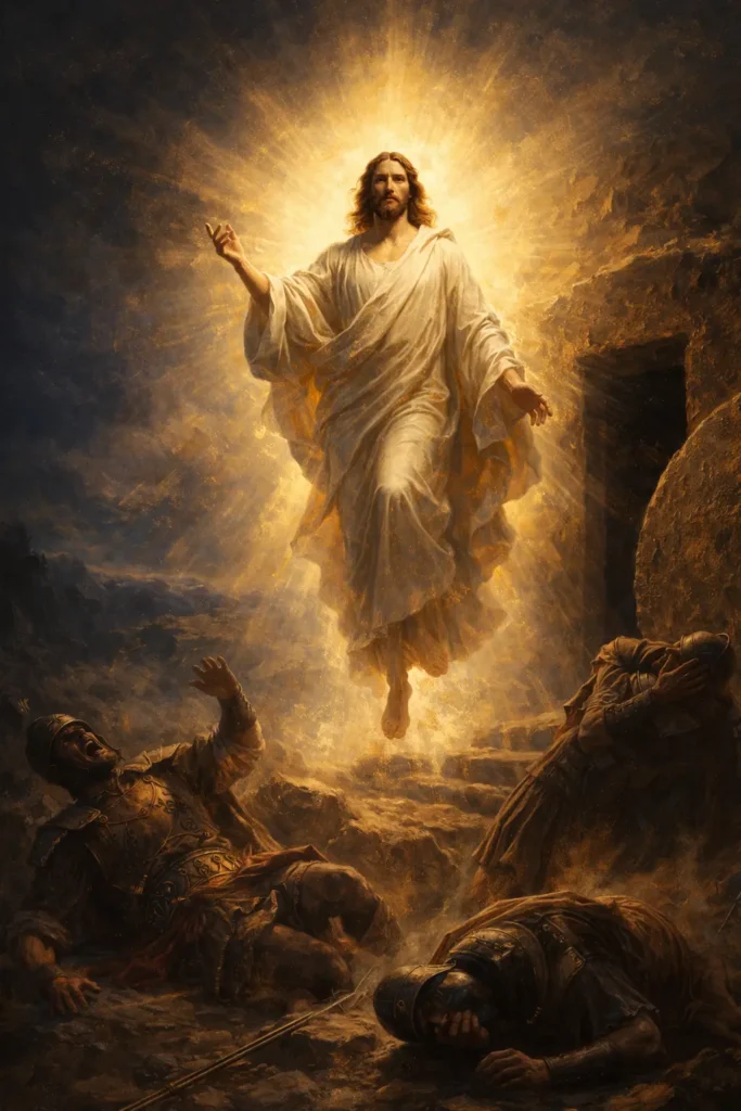 Христос възкръсва и излиза от гроба в сияние – победата над смъртта във Възкресение Христово