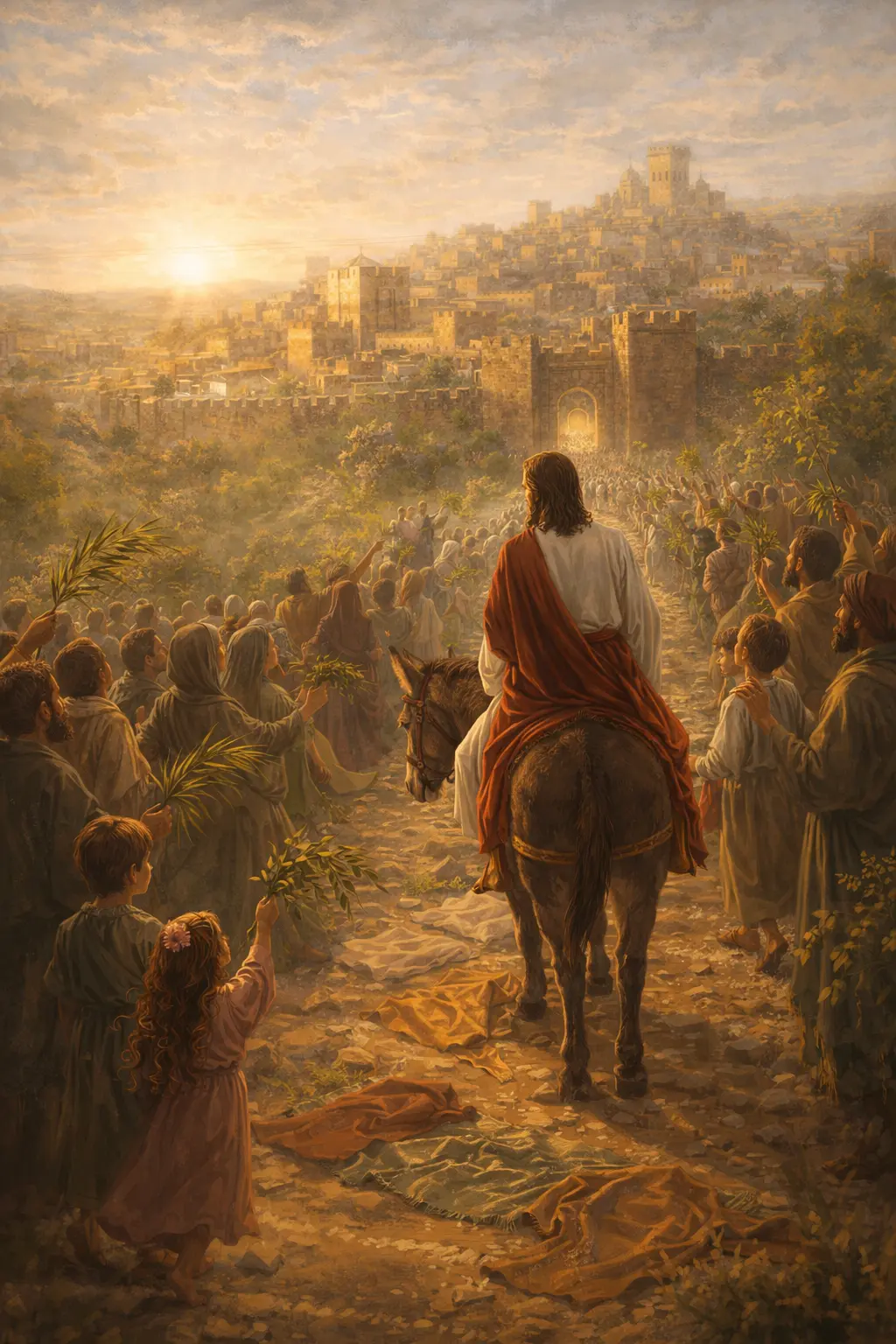 Вход Господен в Йерусалим на Цветница – Христос на осле влиза в града, посрещнат с радост и клонки