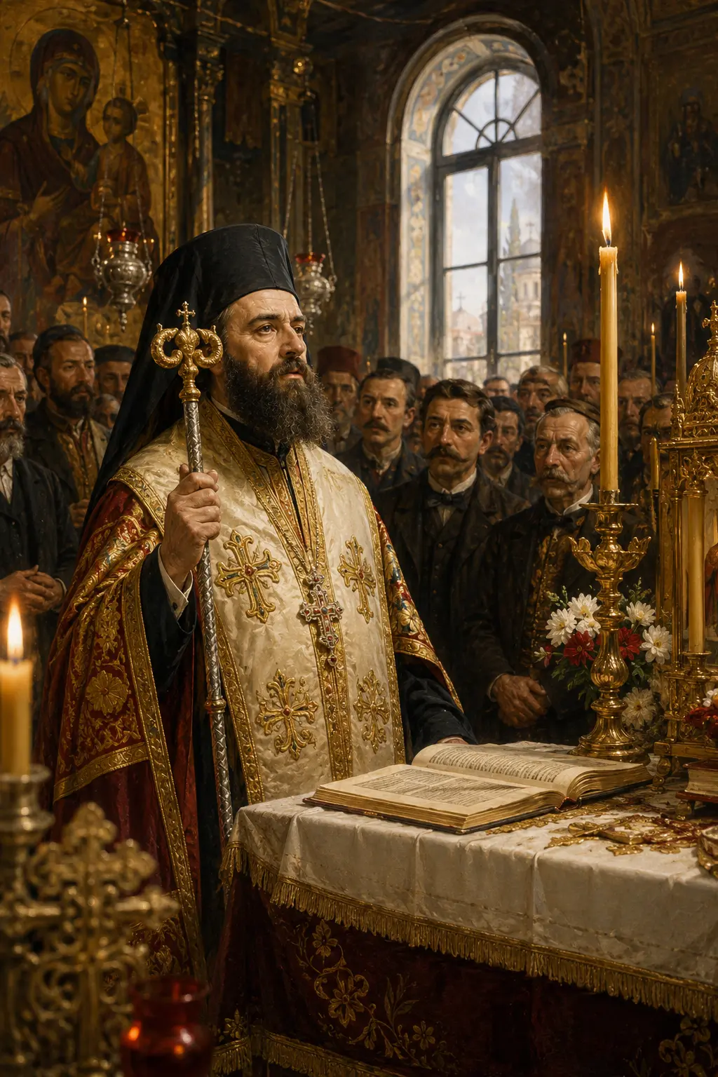 Иларион Макариополски по време на Великденската литургия в българския храм Свети Стефан в Цариград през 1860 година